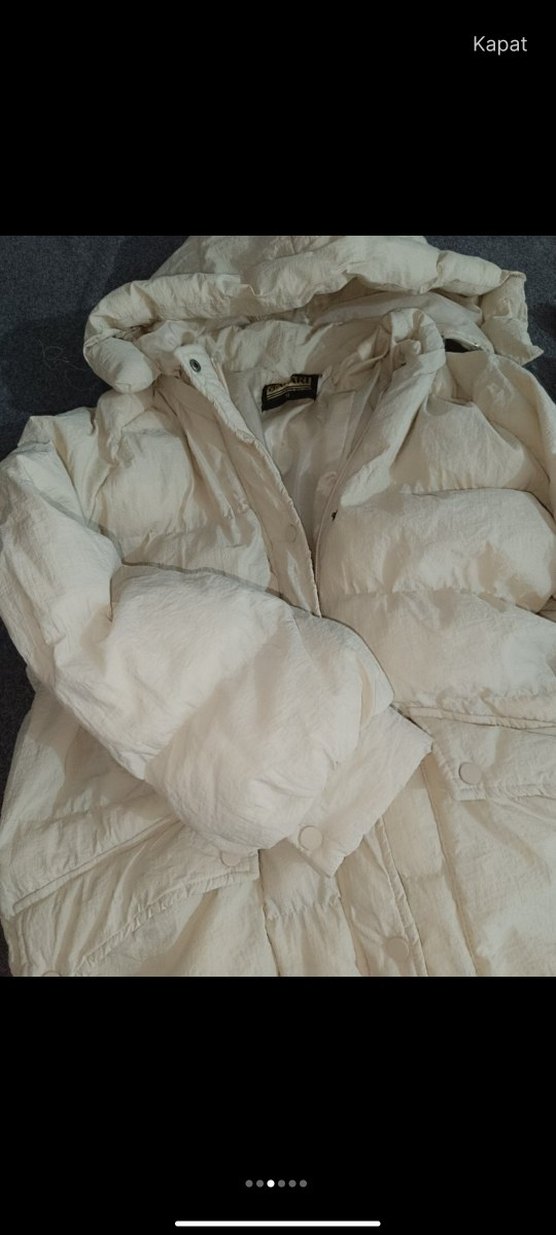 Beyaz Kapüşonlu Kadın Kış Montu - Görsel 2
