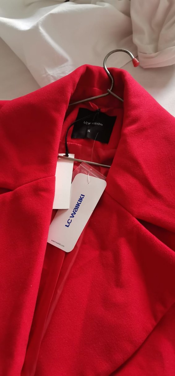 Kırmızı Kadın Uzun Düğmeli Kaban/ trenc - Görsel 2