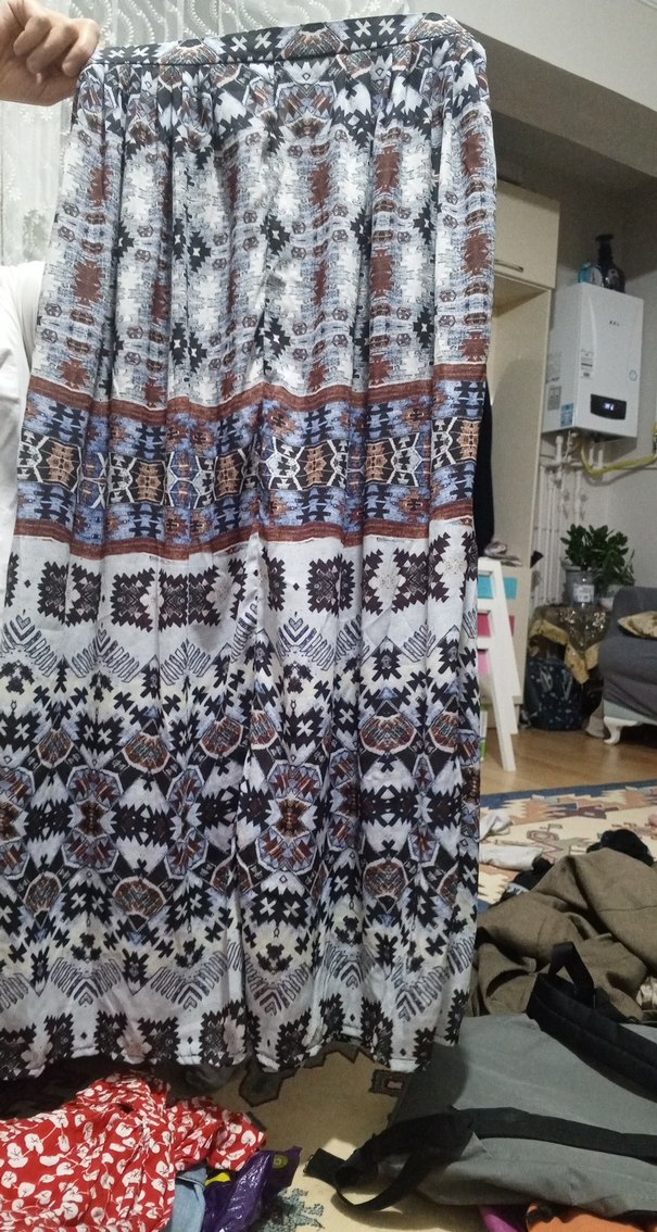 Düğmeli Mavi Batik Desenli kadin etegi - Görsel 2