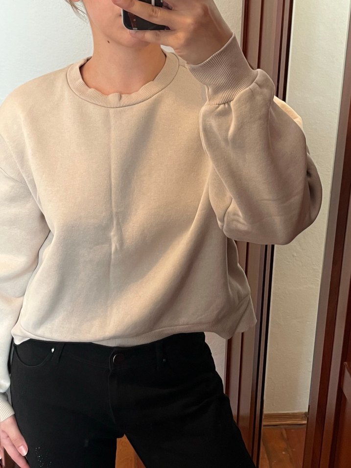 Bej Kadın Oversize  Sweatshırt - Görsel 2