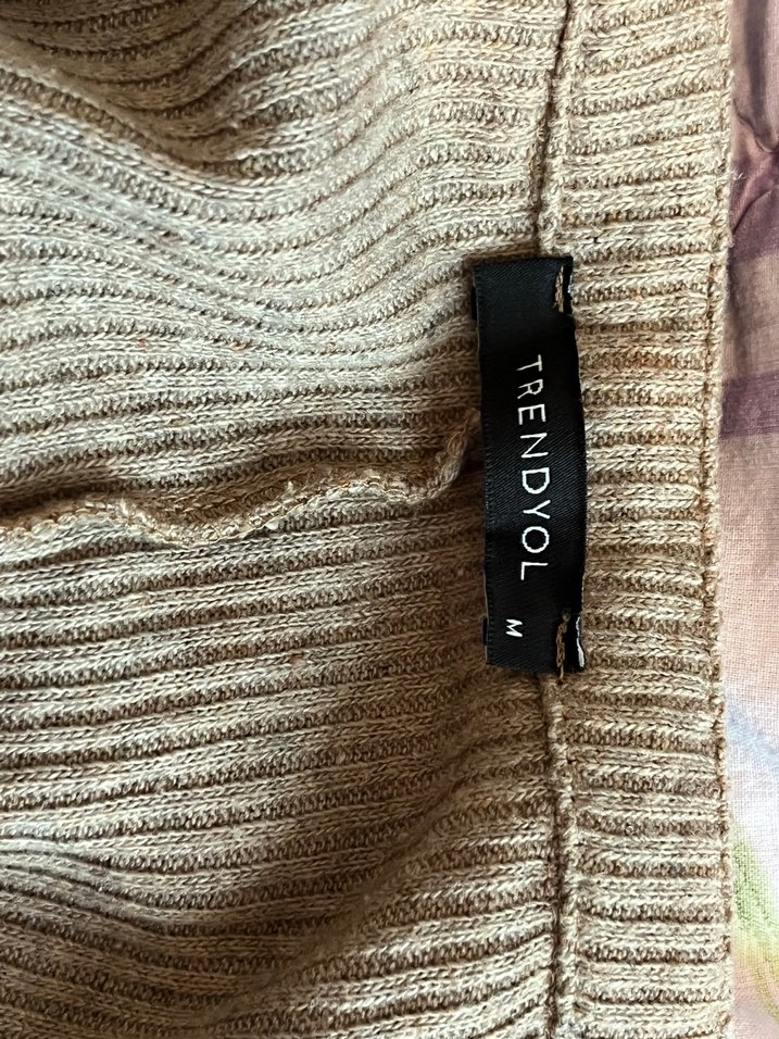 Bej V Yaka Fitilli Crop Kazak - Görsel 3