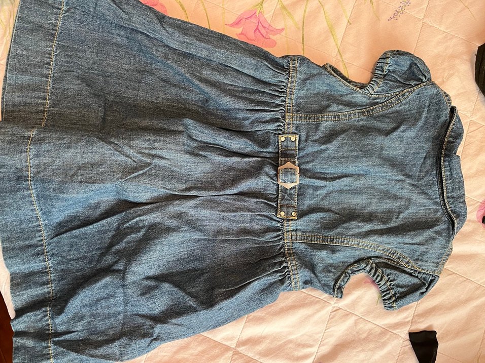 Nakışlı Koyu Mavi Kız Kot Elbise - Görsel 3