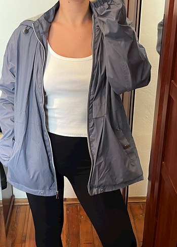 Mavi Midi Kadın Ceket, Yüksek Yakalı, Rahat Kesim - Görsel 2