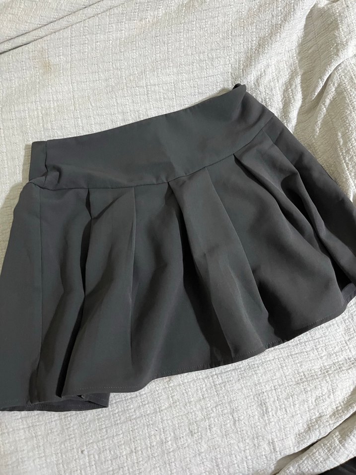 Kadın Gri Pliseli Mini Etek - Görsel 2