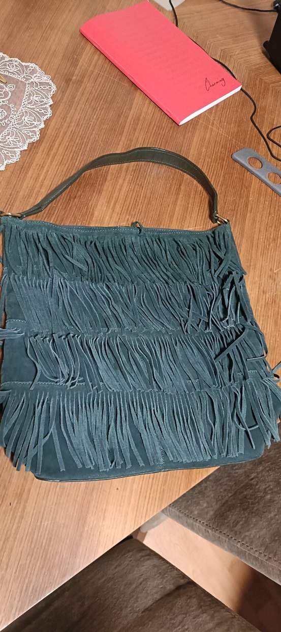 Püsküllü Yeşil Süet Bohem Kadın Çanta - Görsel 3