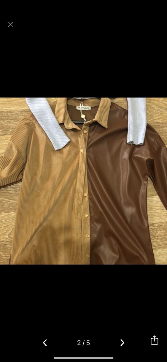 Düğmeli Kahverengi Deri Kadın Gömlek - Görsel 2