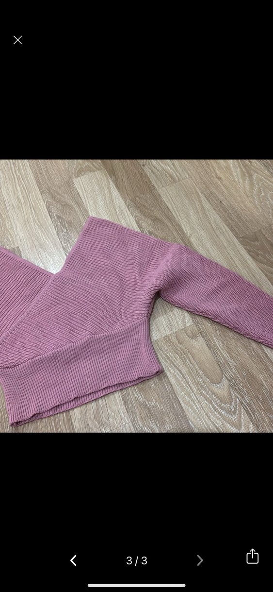 Pembe V Yaka Örgü Kadın Kazak - Görsel 2