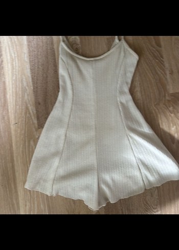 Bej Kısa Örme Askılı Kadın Tulum - Görsel 2