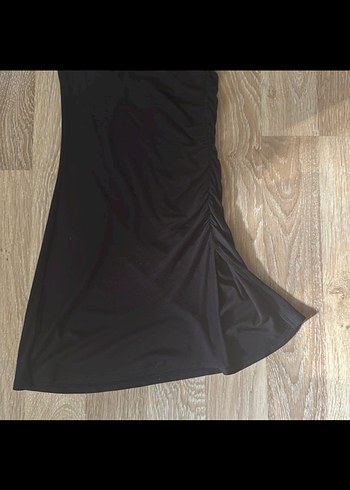 Siyah Drapeli Uzun Straplez Elbise - Görsel 2