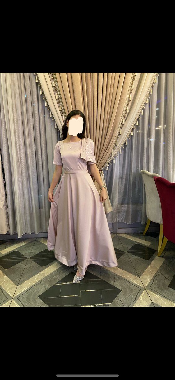 Pudra Kadın Uzun Drapeli Elbise - Görsel 2