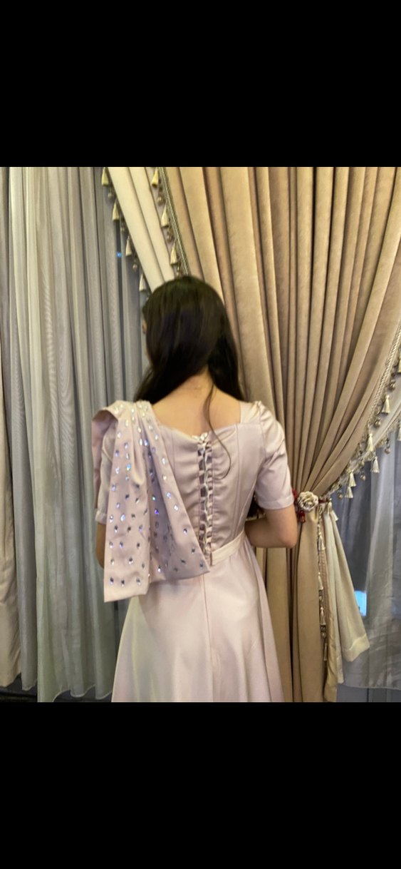 Pudra Kadın Uzun Drapeli Elbise - Görsel 4