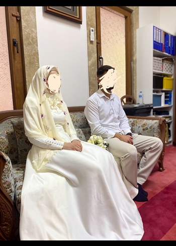 Uzun Kollu Yüksek Yaka Beyaz A Kesim Gelinlik - Görsel 6