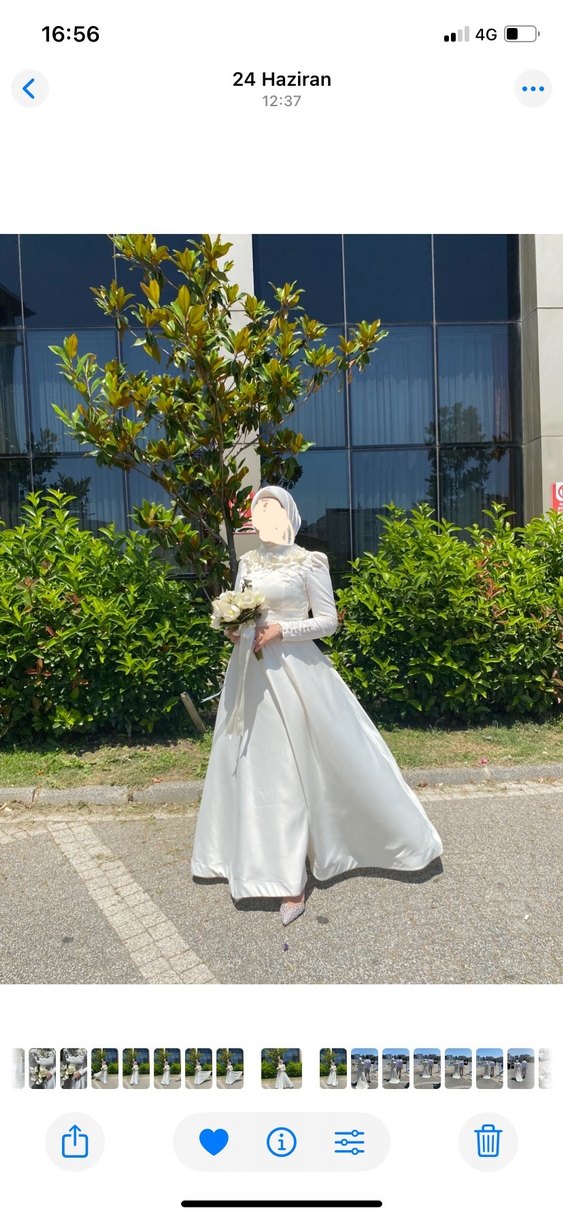 Uzun Kollu Yüksek Yaka Beyaz A Kesim Gelinlik - Görsel 2