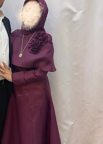 Bordo Tesettür Uzun Abiye Elbise