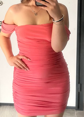 Pembe Straplez Drapeli Mini Elbise