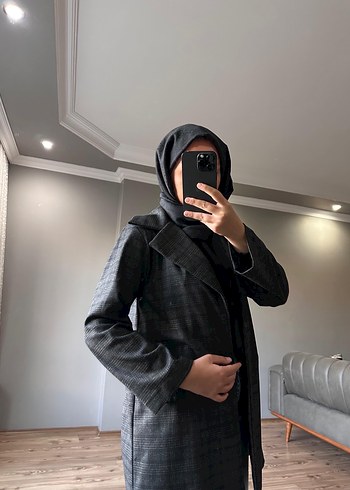 Diğer Gri Kareli Midi Kadın ceket
