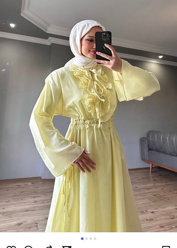 Sarı Uzun Kollu Fırfırlı Bohem Elbise