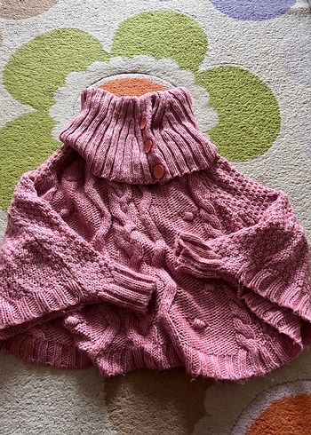 Kız Çocuk Pembe Bohem Örgü Panço - Görsel 2