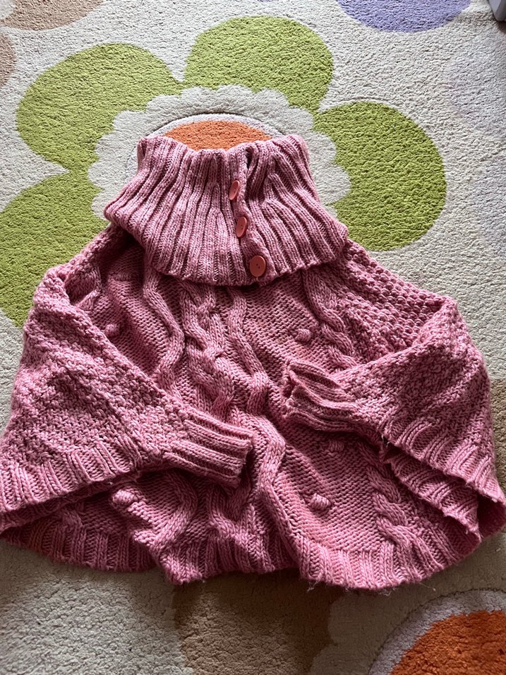 Kız Çocuk Pembe Bohem Örgü Panço - Görsel 2