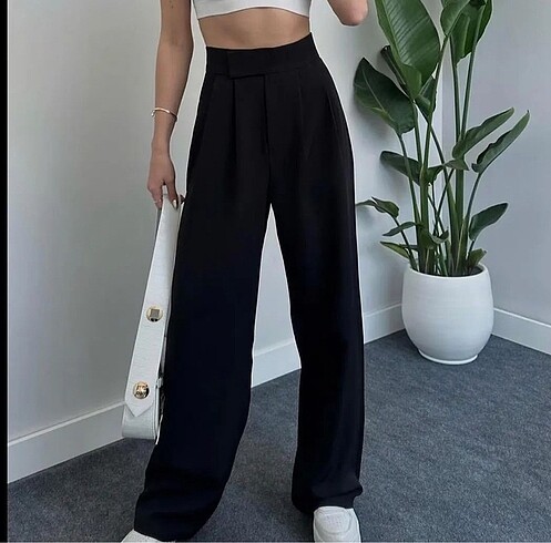 Ritnice Line Kadın Likralı Cırt Kapama Siyah Palazzo Pantalon