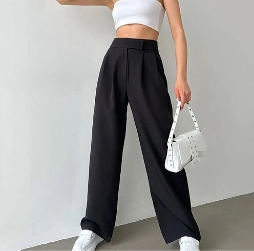 Ritnice Line Kadın Likralı Cırt Kapama Siyah Palazzo Pantalon