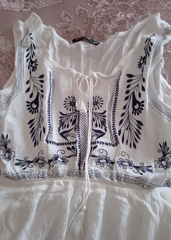 Nakışlı Beyaz Uzun Bohem Elbise - Görsel 4