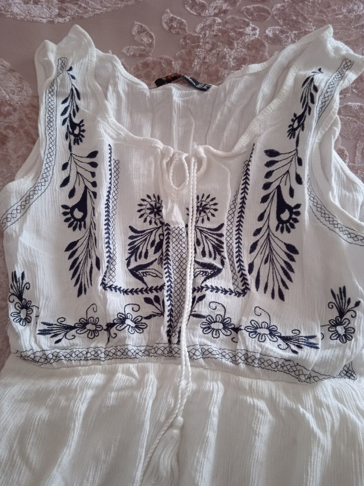 Nakışlı Beyaz Uzun Bohem Elbise - Görsel 4