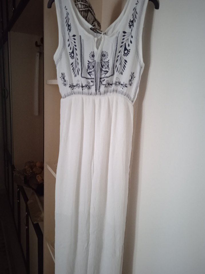 Nakışlı Beyaz Uzun Bohem Elbise - Görsel 3