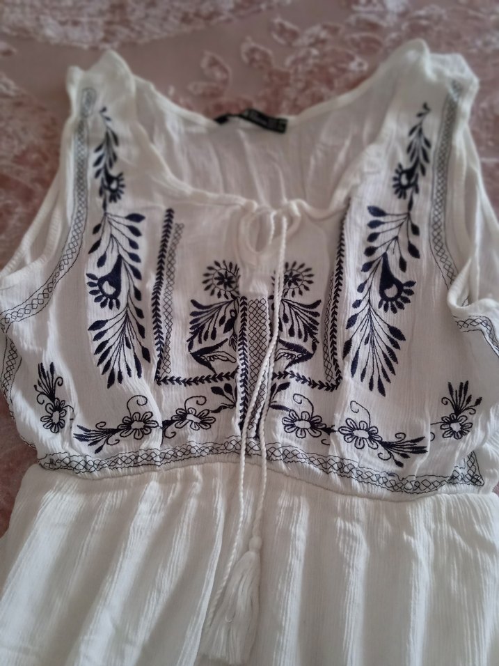 Nakışlı Beyaz Uzun Bohem Elbise - Görsel 5