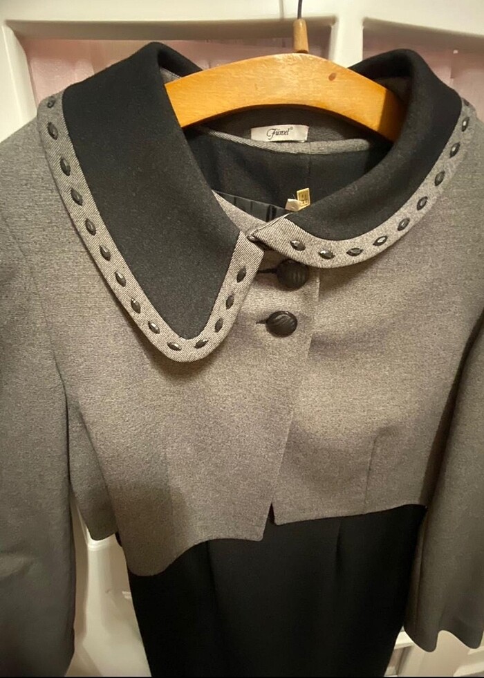 Bayan gri siyah ceketli abiye elbise - Görsel 3