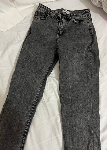 Gri Düğmeli Kadın Kot Pantolon - Görsel 2