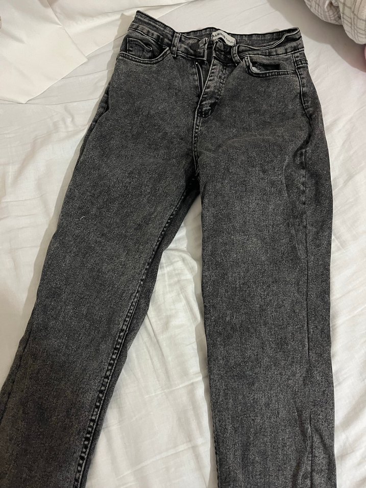 Gri Düğmeli Kadın Kot Pantolon - Görsel 2