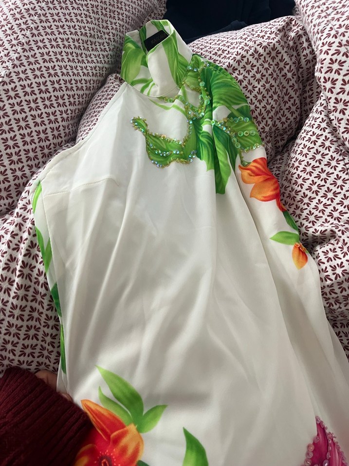 Çiçek Desenli Uzun abiye elbise - Görsel 3