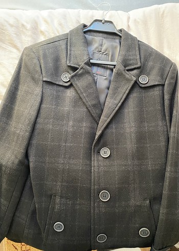 Düğmeli Gri Erkek Kaşe Kaban - Görsel 2