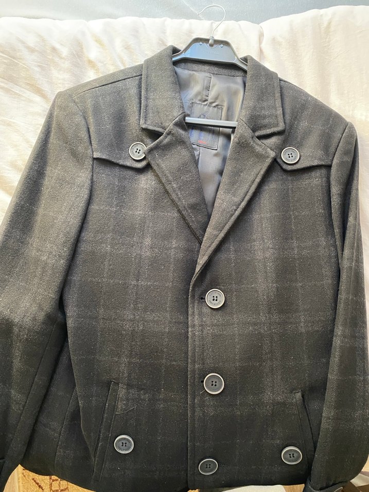 Düğmeli Gri Erkek Kaşe Kaban - Görsel 2