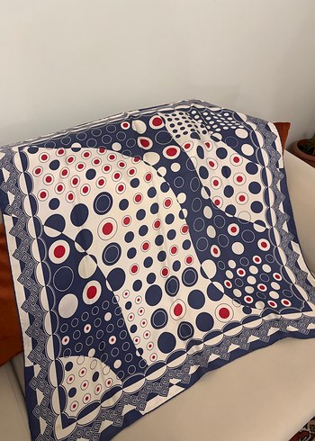 Vintage Mavi Desenli Kadın Fular eşarp - Görsel 3