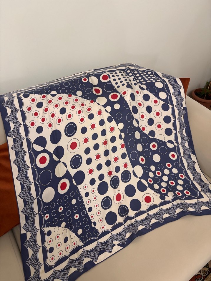 Vintage Mavi Desenli Kadın Fular eşarp - Görsel 3