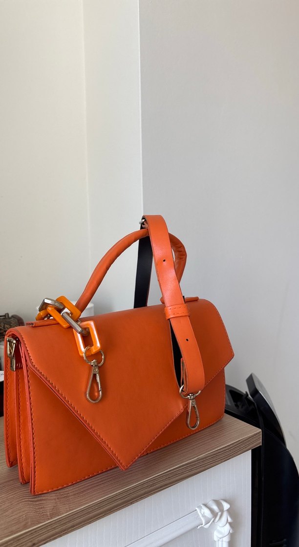Turuncu Deri Kadın El Çantası - Görsel 4