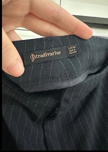 Lacivert Çizgili Midi Kumaş Pantolon - Görsel 2