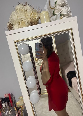 Kırmızı V Yaka Mini Elbise - Görsel 2