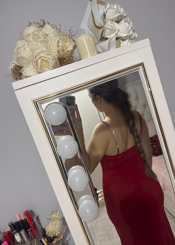 Kırmızı Drapeli Uzun Askılı Kadın Elbise - Görsel 2