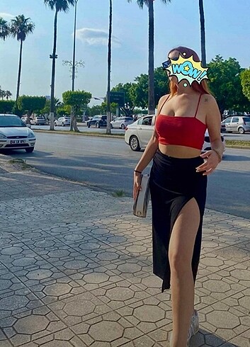 Diğer Yırtmaçlı Etek Midi boy