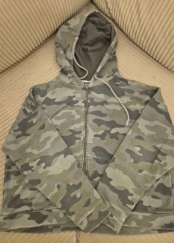 LC Waikiki Haki Kamuflaj Kapusonlu Fermuarli Sweatshirt