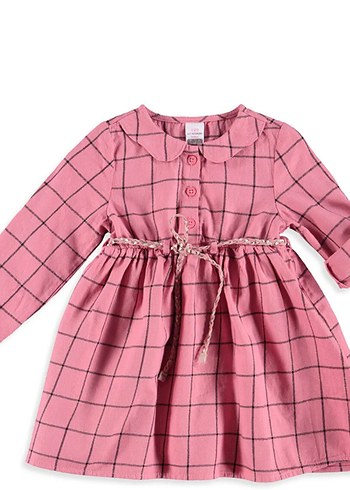 LC Waikiki Pembe Kareli Pamuklu Kız Elbisesi