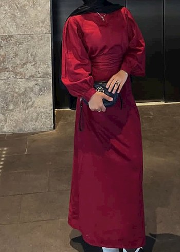 Bordo Tesettür Uzun Kollu Hanım Elbise