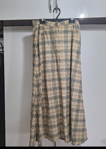 Ekose Desenli Bej Uzun Kadın Etek - Görsel 2