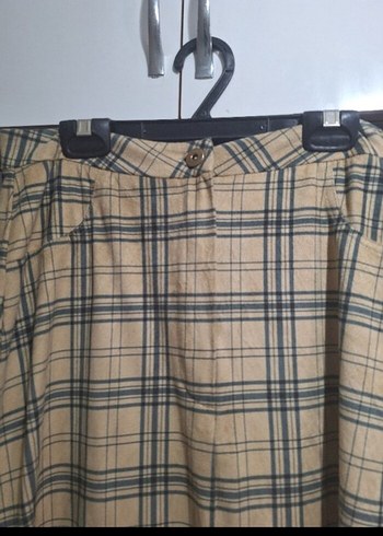 Ekose Desenli Bej Uzun Kadın Etek - Görsel 3