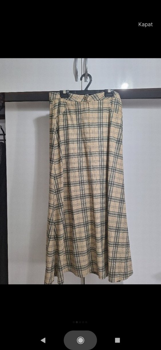 Ekose Desenli Bej Uzun Kadın Etek - Görsel 2