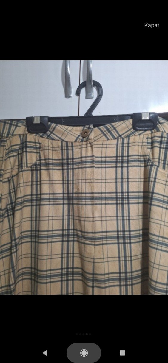 Ekose Desenli Bej Uzun Kadın Etek - Görsel 3