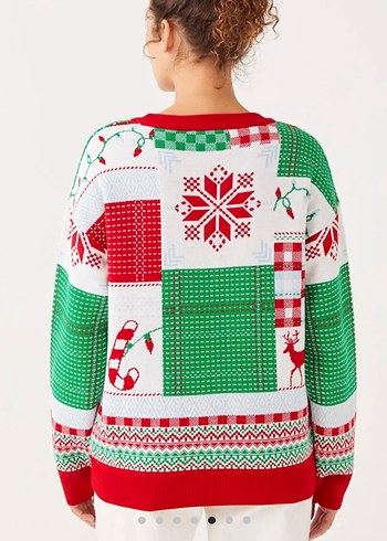 Renkli Desenli Kadın Triko Kazak yıl başı kazağı - Görsel 4